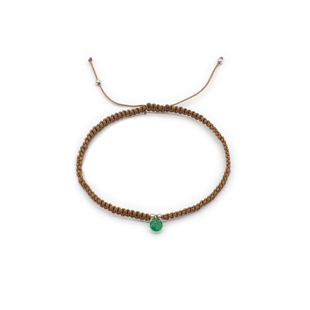 Handmade 925 Sterling Silver CZ Charm Cotton Thread Braided Rope Bracelet