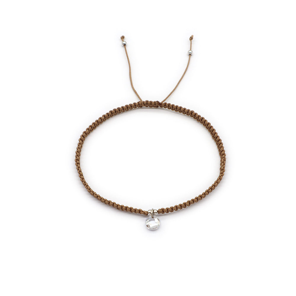 Handmade 925 Sterling Silver CZ Charm Cotton Thread Braided Rope Bracelet