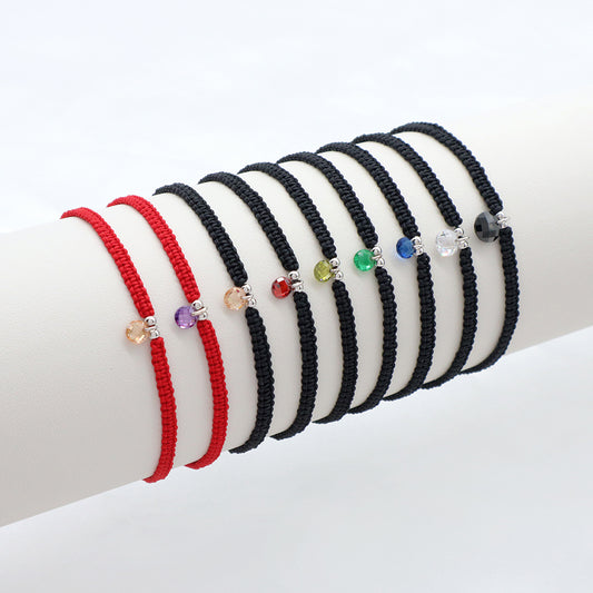 Handmade 925 Sterling Silver CZ Charm Cotton Thread Braided Rope Bracelet