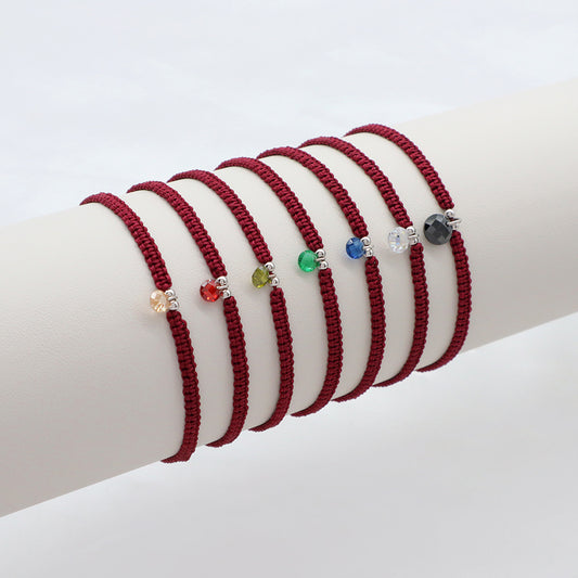 Handmade 925 Sterling Silver CZ Charm Cotton Thread Braided Rope Bracelet