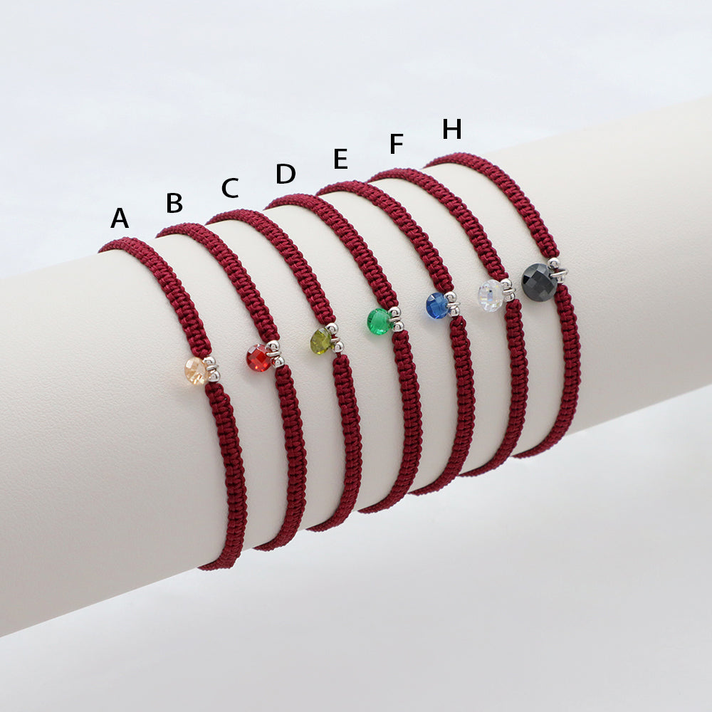 Handmade 925 Sterling Silver CZ Charm Cotton Thread Braided Rope Bracelet