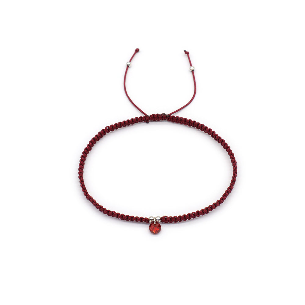 Handmade 925 Sterling Silver CZ Charm Cotton Thread Braided Rope Bracelet