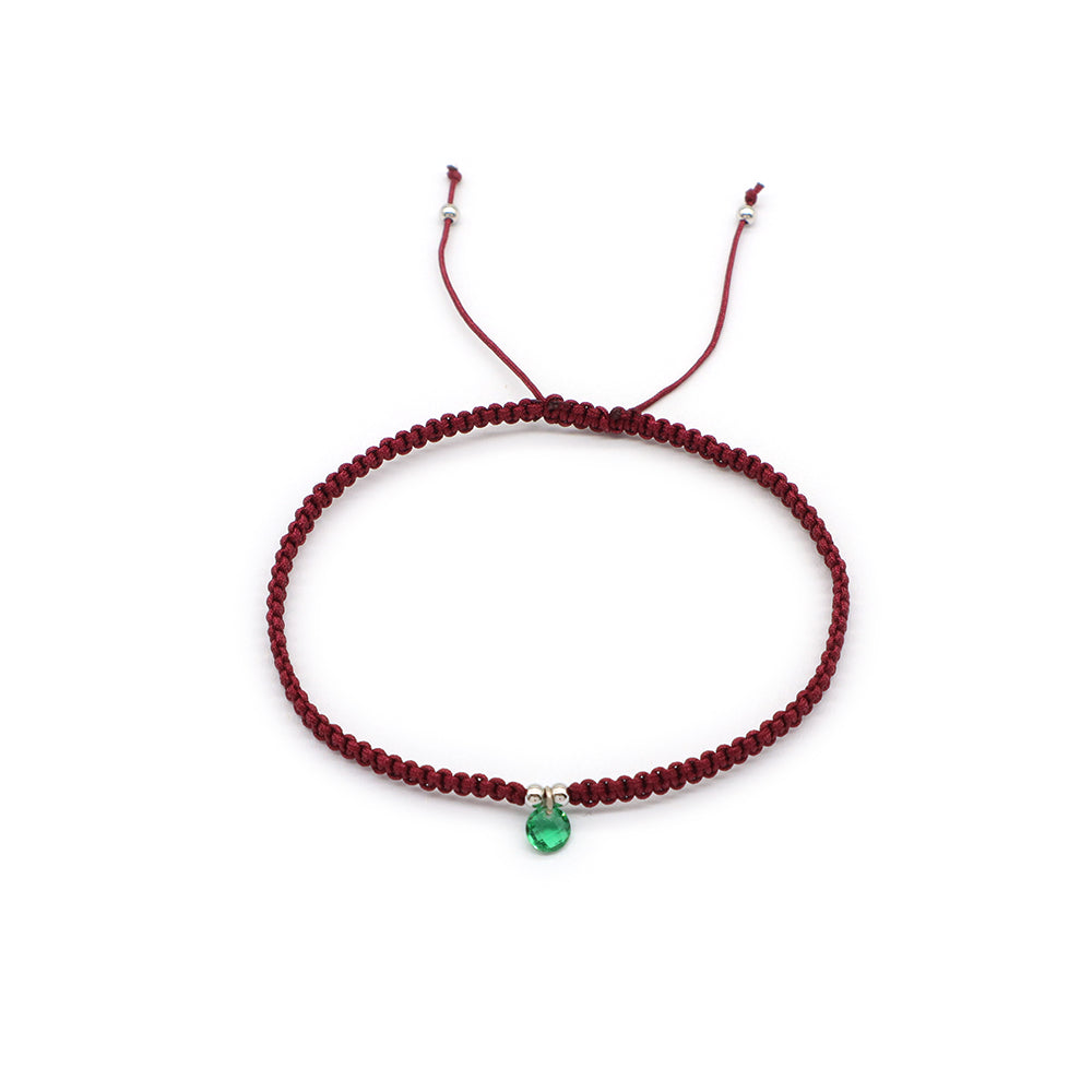 Handmade 925 Sterling Silver CZ Charm Cotton Thread Braided Rope Bracelet