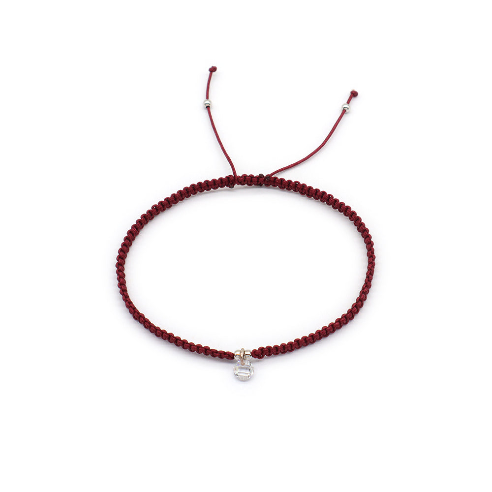 Handmade 925 Sterling Silver CZ Charm Cotton Thread Braided Rope Bracelet