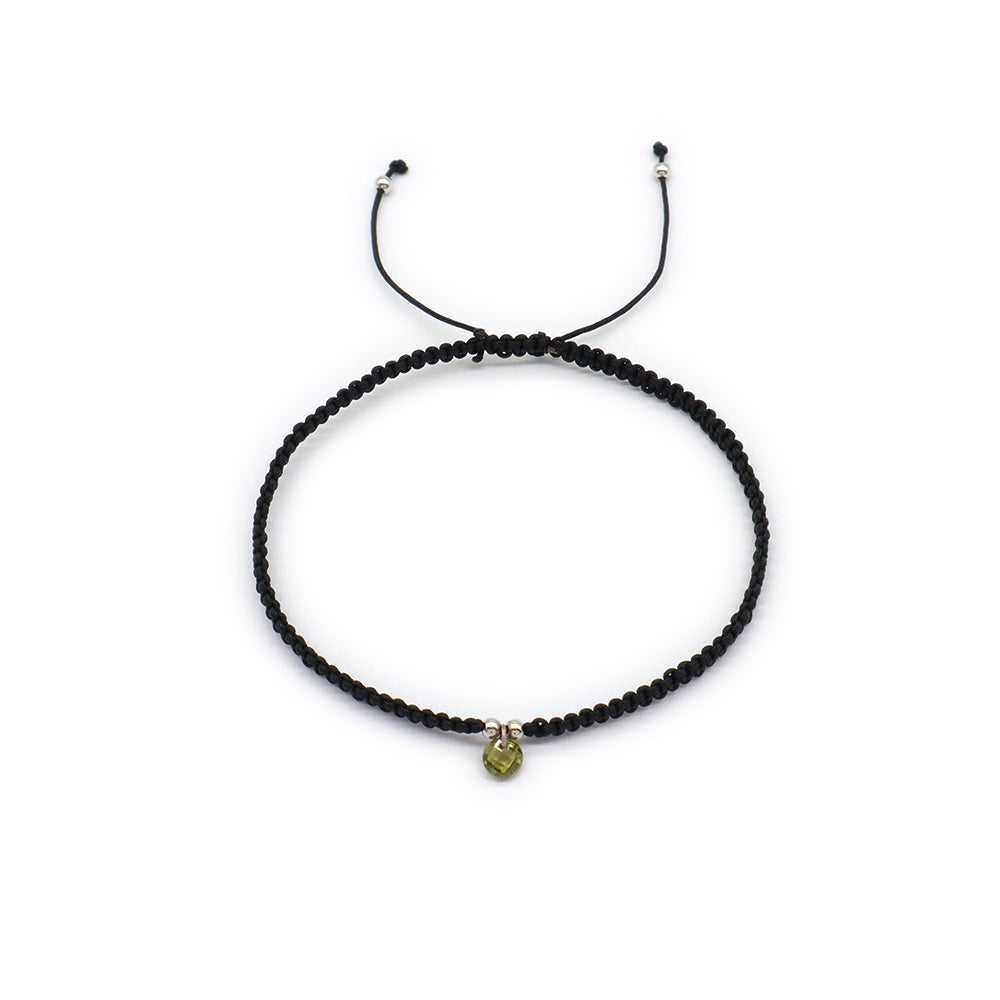 Handmade 925 Sterling Silver CZ Charm Cotton Thread Braided Rope Bracelet