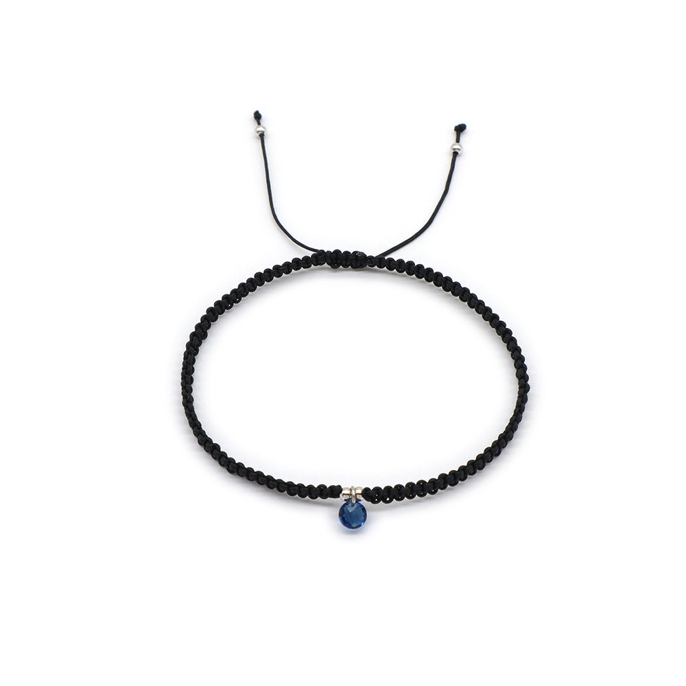 Handmade 925 Sterling Silver CZ Charm Cotton Thread Braided Rope Bracelet