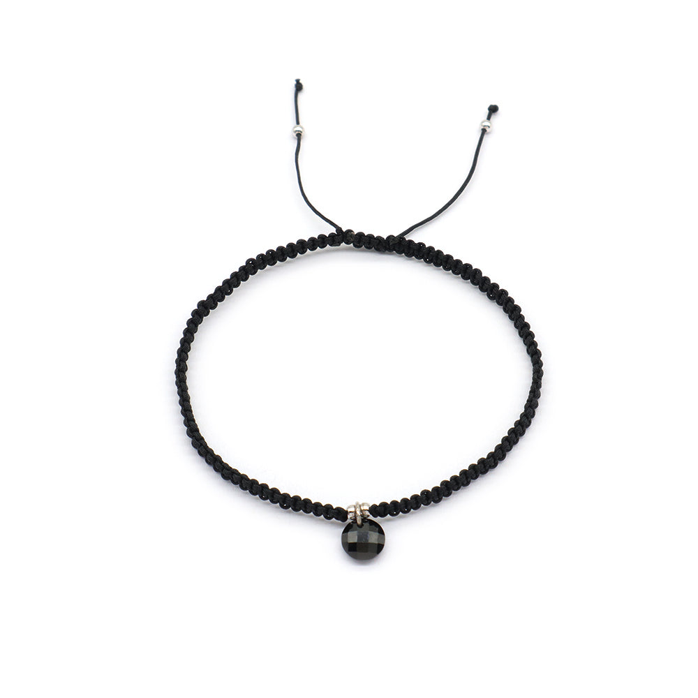 Handmade 925 Sterling Silver CZ Charm Cotton Thread Braided Rope Bracelet