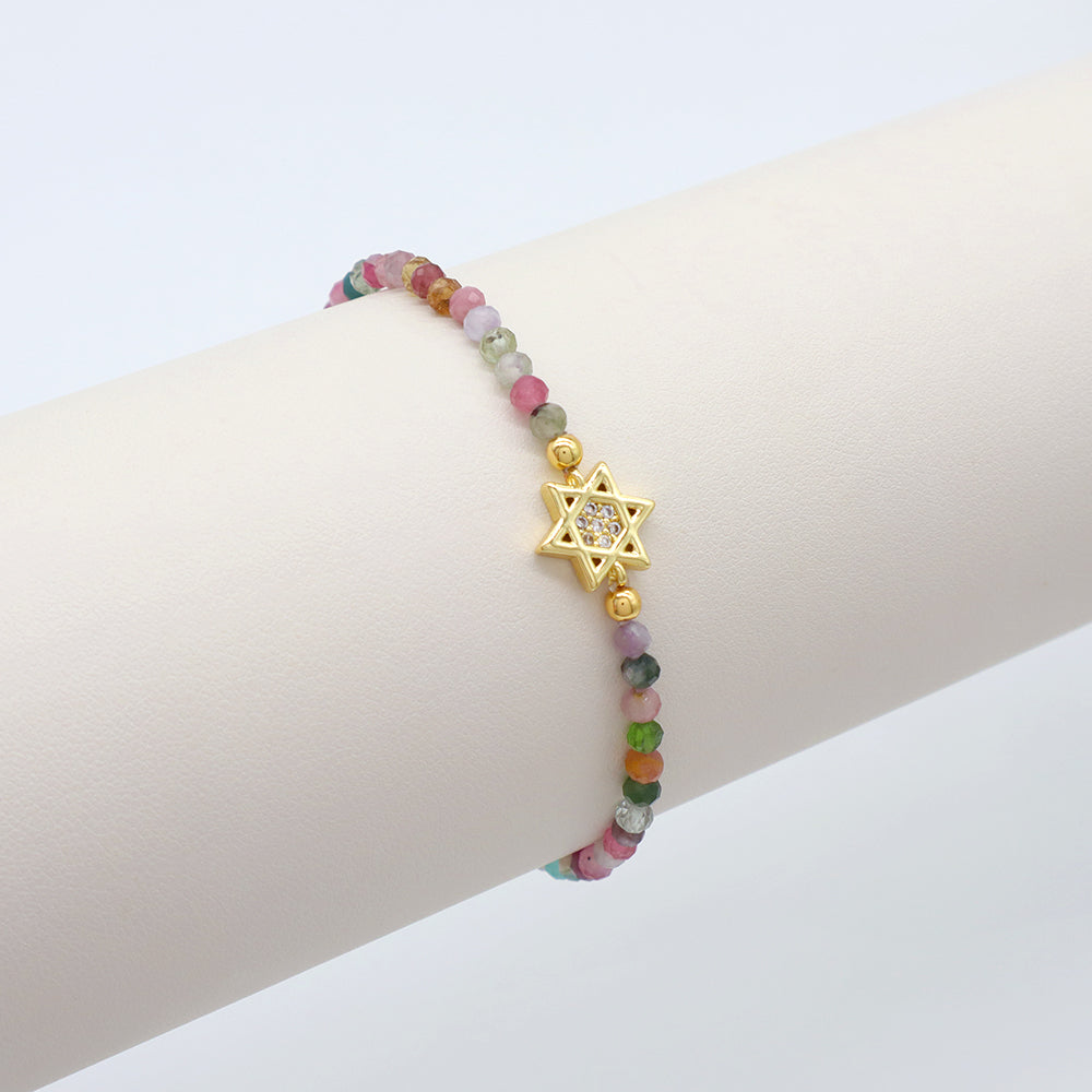 Handmade Customizable Tourmaline Natural Stone Bracelet With Brass Charm
