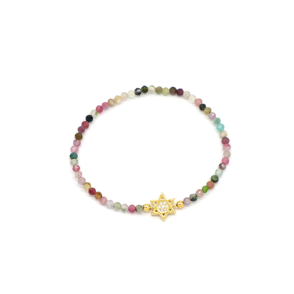 Handmade Customizable Tourmaline Natural Stone Bracelet With Brass Charm