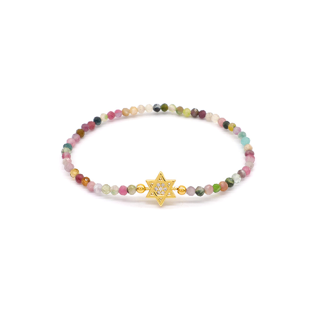 Handmade Customizable Tourmaline Natural Stone Bracelet With Brass Charm