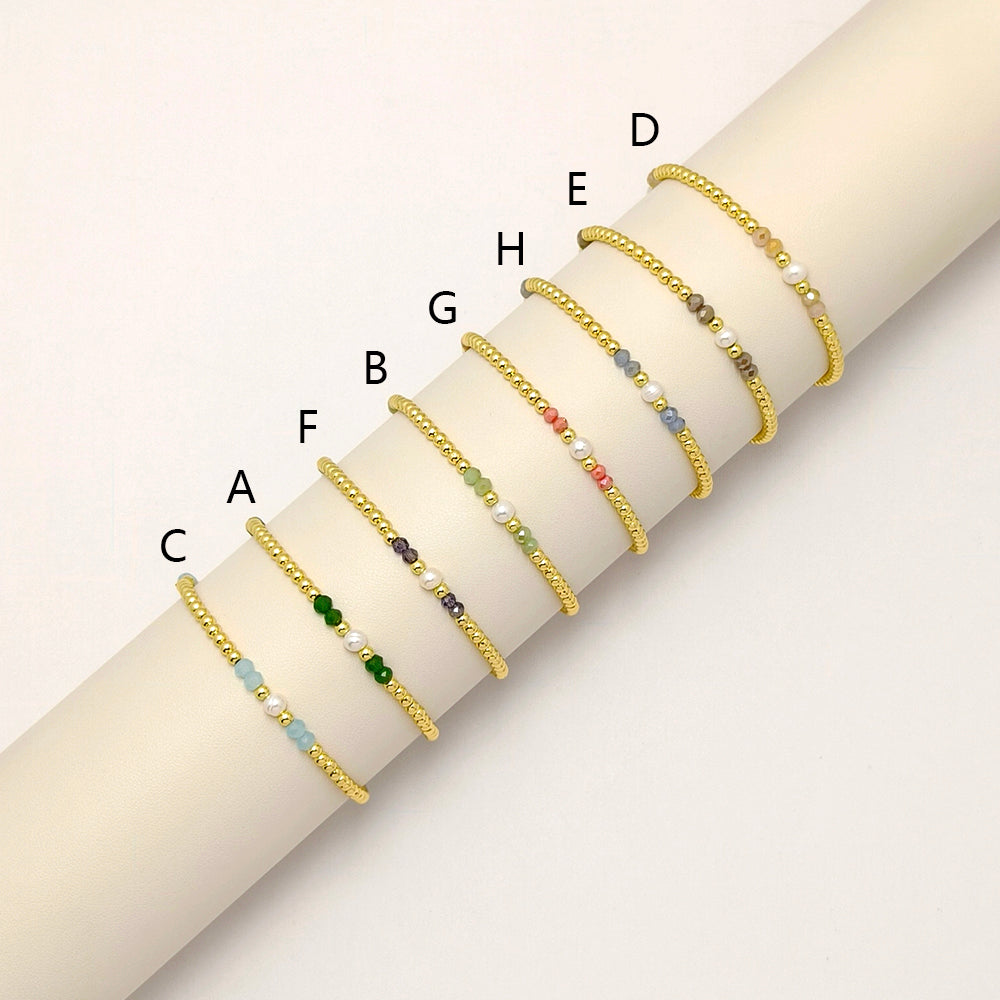 Handmade Customizable Glass Crystal Beads Brass Bracelet With Fresh Water Pearl