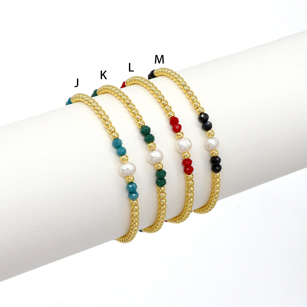 Handmade Customizable Glass Crystal Beads Brass Bracelet With Fresh Water Pearl