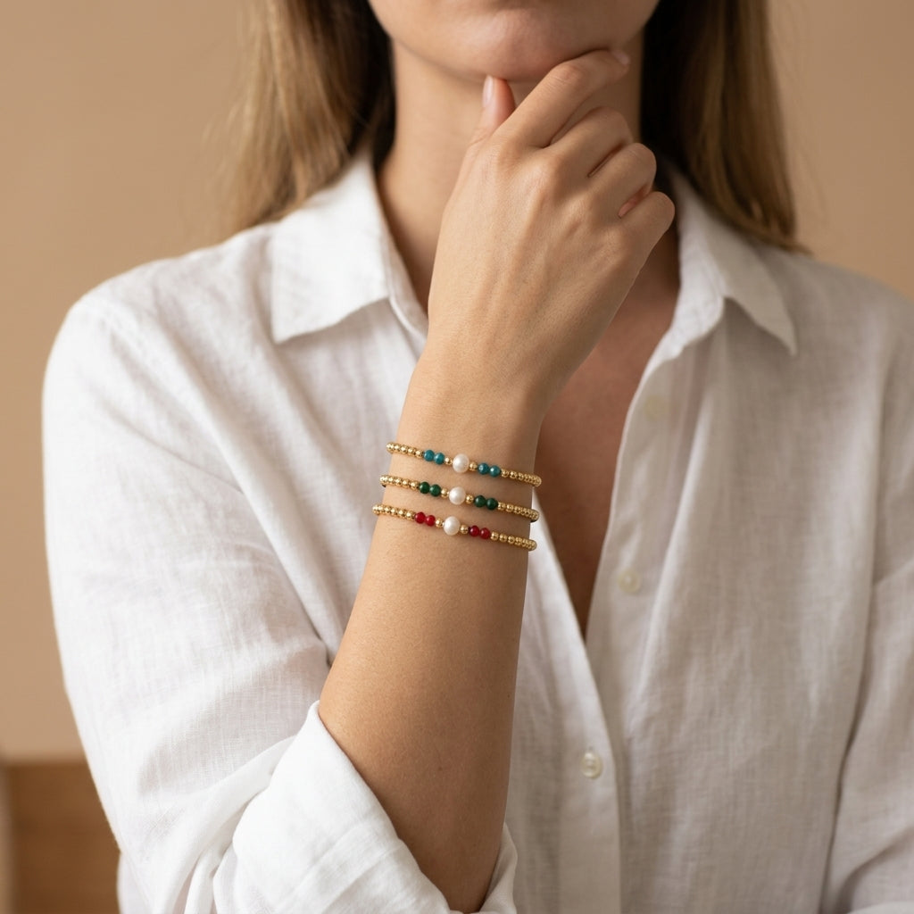 Handmade Customizable Glass Crystal Beads Brass Bracelet With Fresh Water Pearl