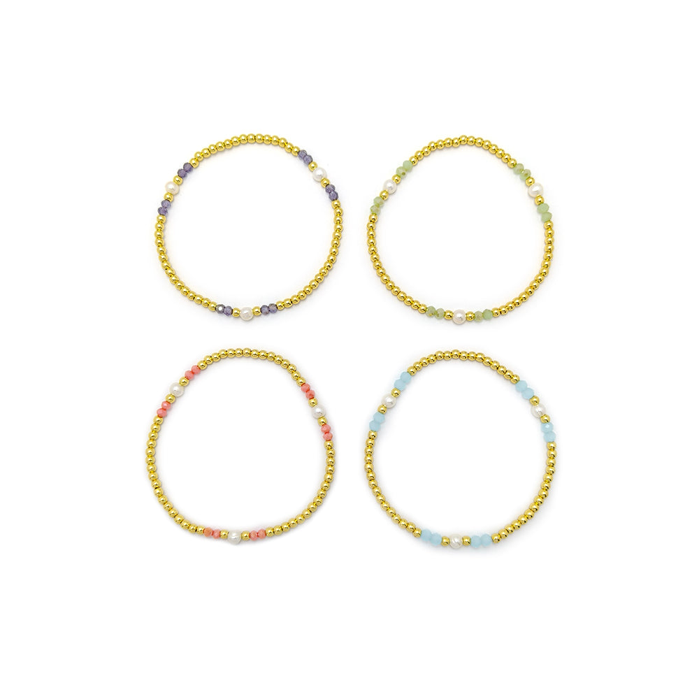 Handmade Customizable Glass Crystal Beads Brass Bracelet With Fresh Water Pearl