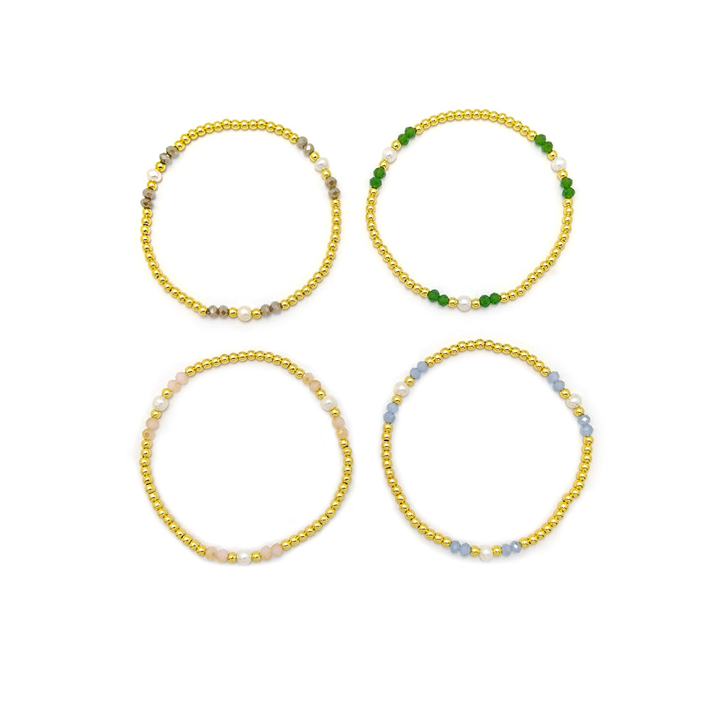 Handmade Customizable Glass Crystal Beads Brass Bracelet With Fresh Water Pearl