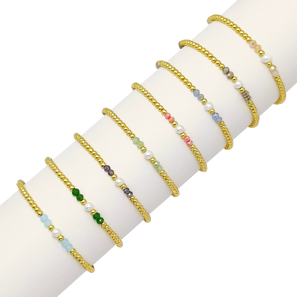 Handmade Customizable Glass Crystal Beads Brass Bracelet With Fresh Water Pearl