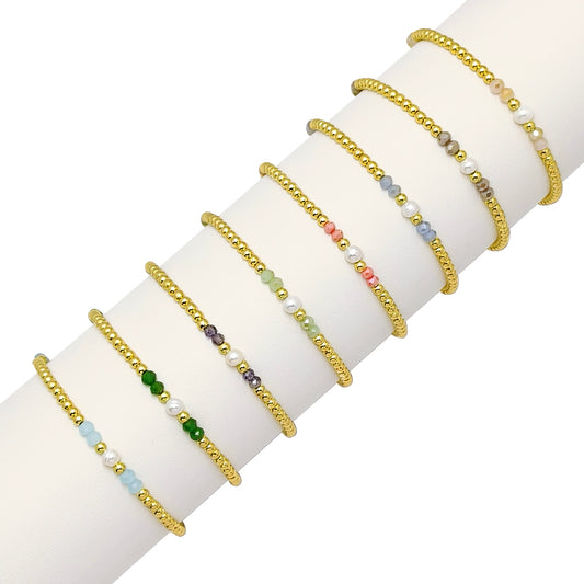 Handmade Customizable Glass Crystal Beads Brass Bracelet With Fresh Water Pearl