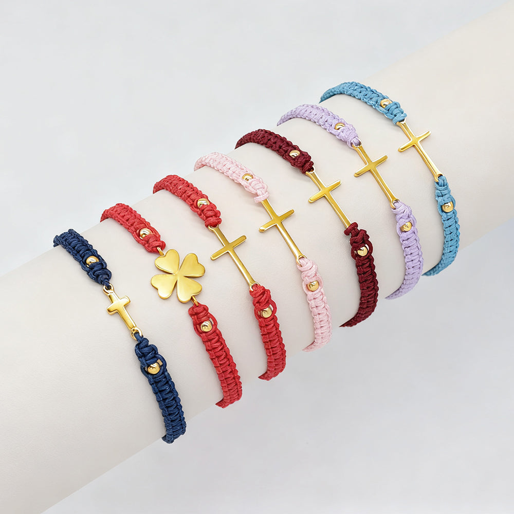 Handmade Customizable Stainless Steel Charm Cotton Thread Bracelet