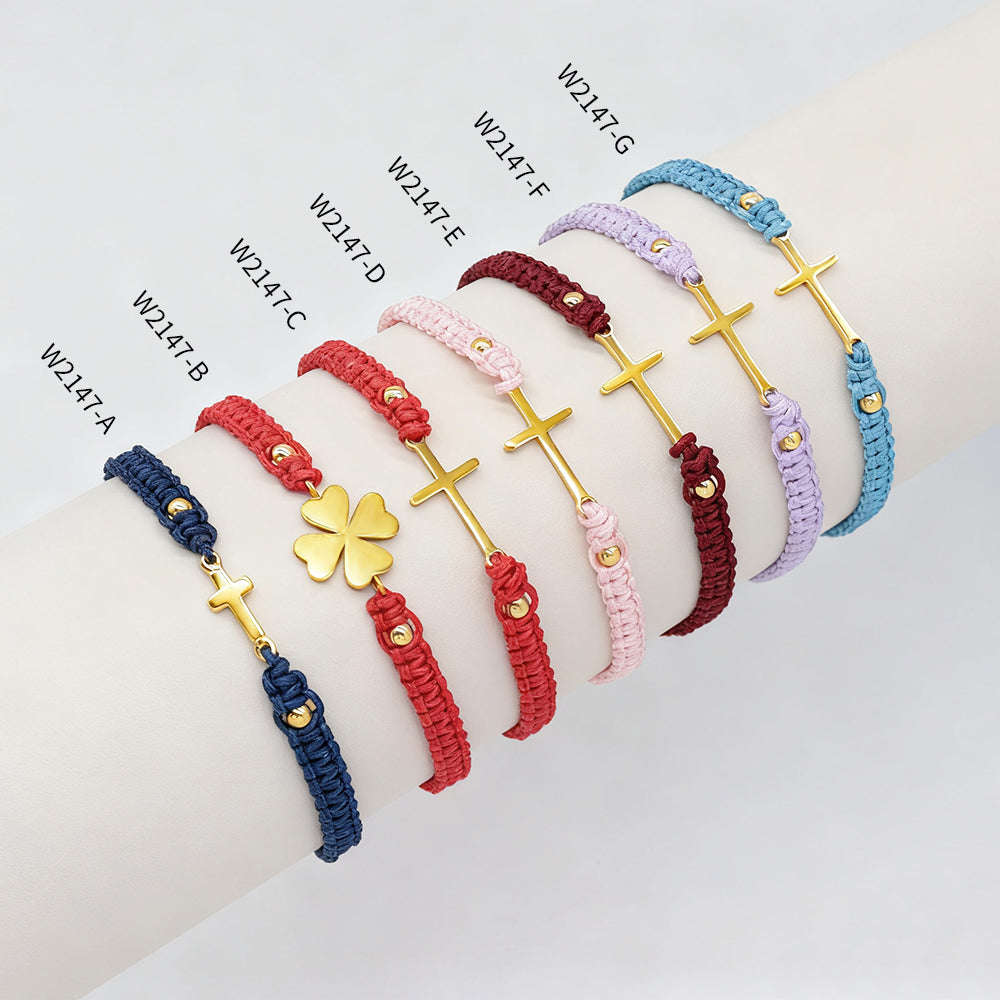 Handmade Customizable Stainless Steel Charm Cotton Thread Bracelet