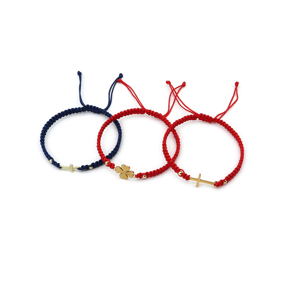 Handmade Customizable Stainless Steel Charm Cotton Thread Bracelet