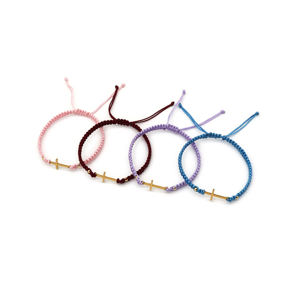 Handmade Customizable Stainless Steel Charm Cotton Thread Bracelet