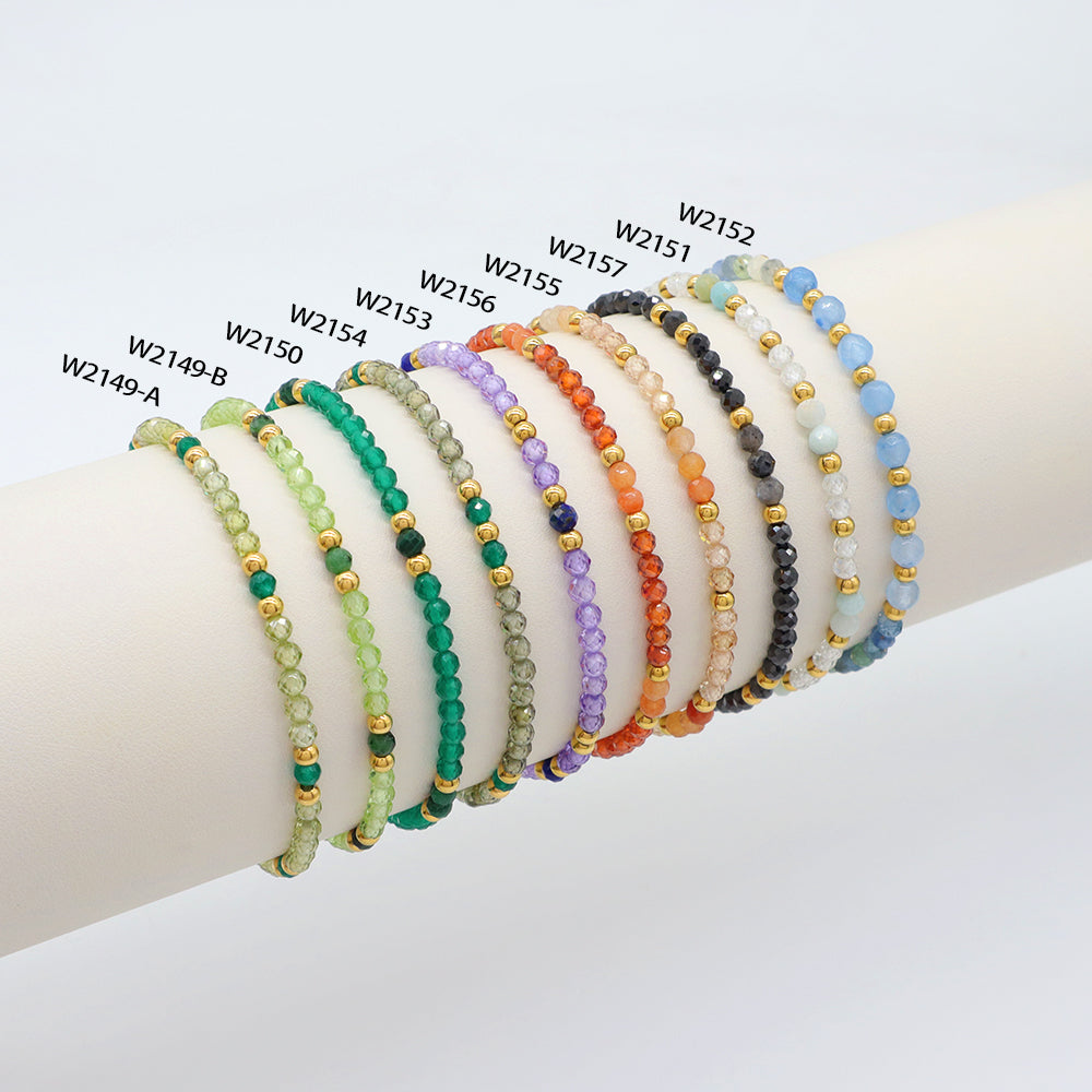Handmade Customizable Stainless Steel Glass Crystal Beads Bracelet With Natural Stone