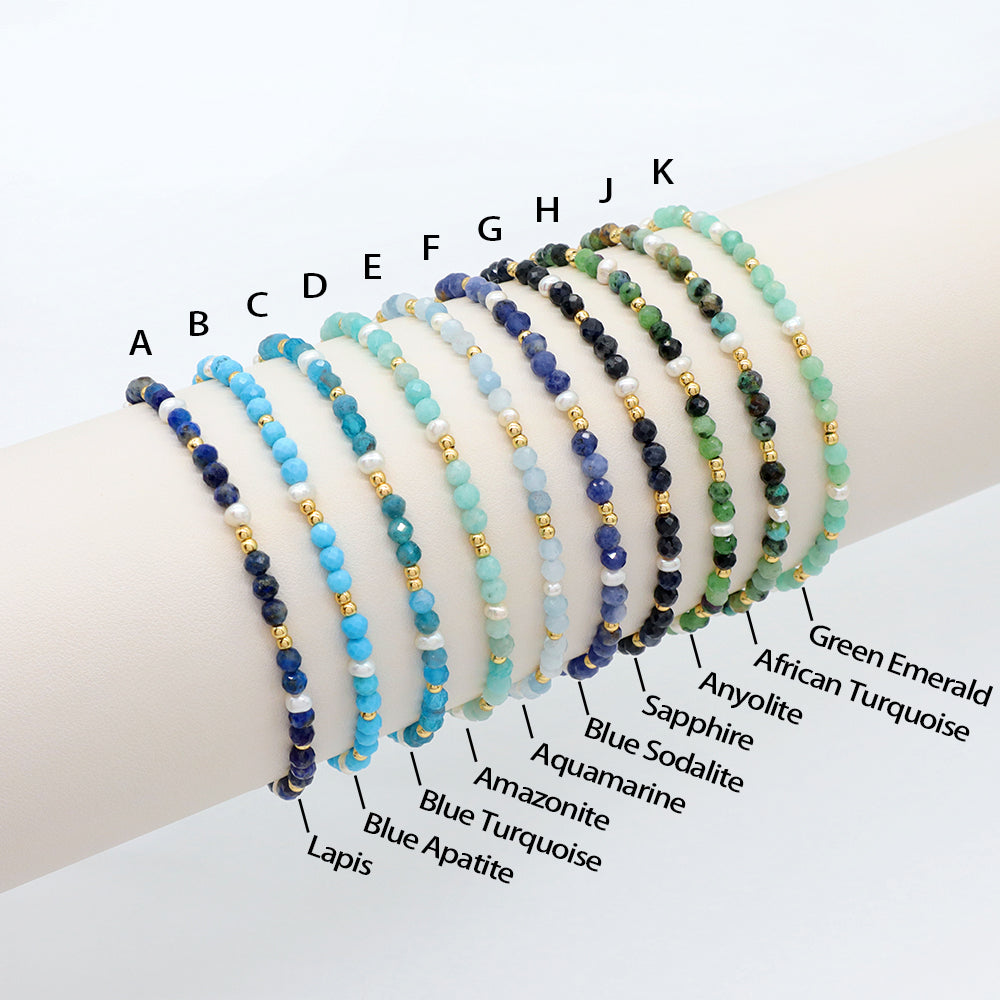 Handmade Customizable Natural Stone Fresh Water Pearl Brass/Silver Beads Bracelet