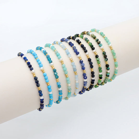 Handmade Customizable Natural Stone Fresh Water Pearl Brass/Silver Beads Bracelet