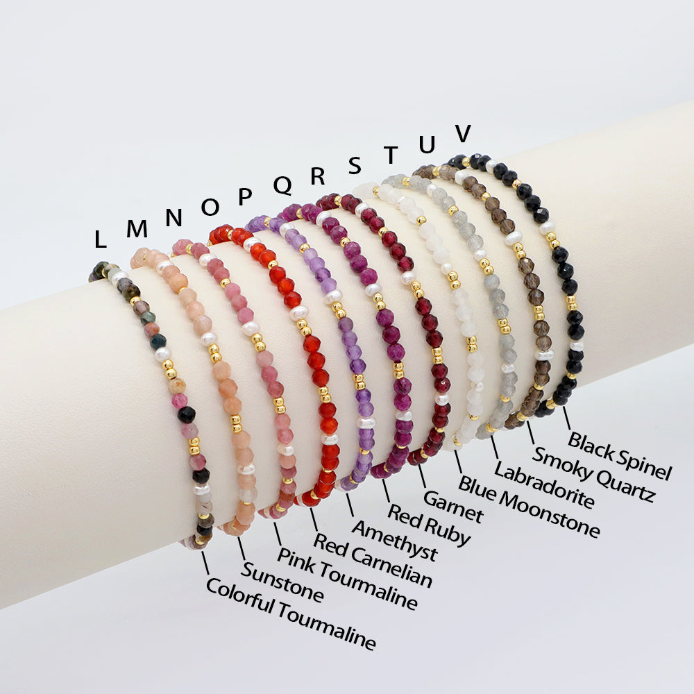 Handmade Customizable Natural Stone Fresh Water Pearl Brass/Silver Beads Bracelet