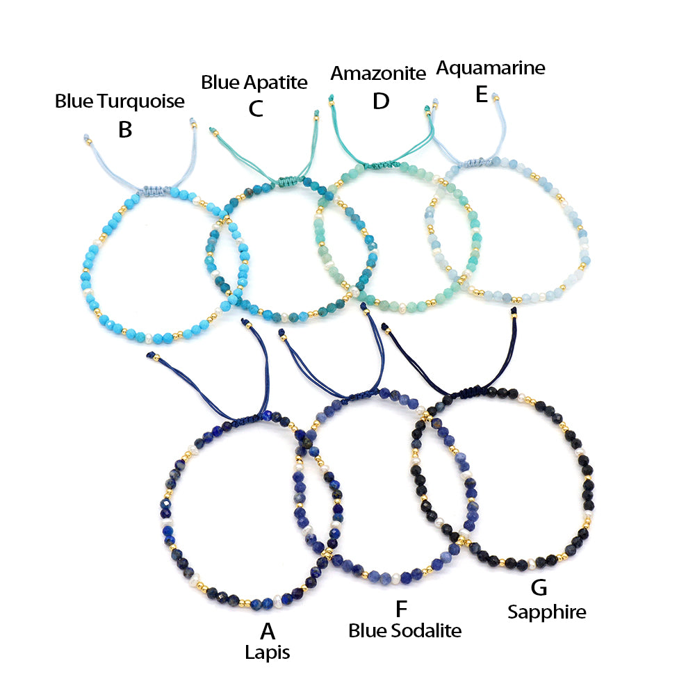 Handmade Customizable Natural Stone Fresh Water Pearl Brass/Silver Beads Bracelet