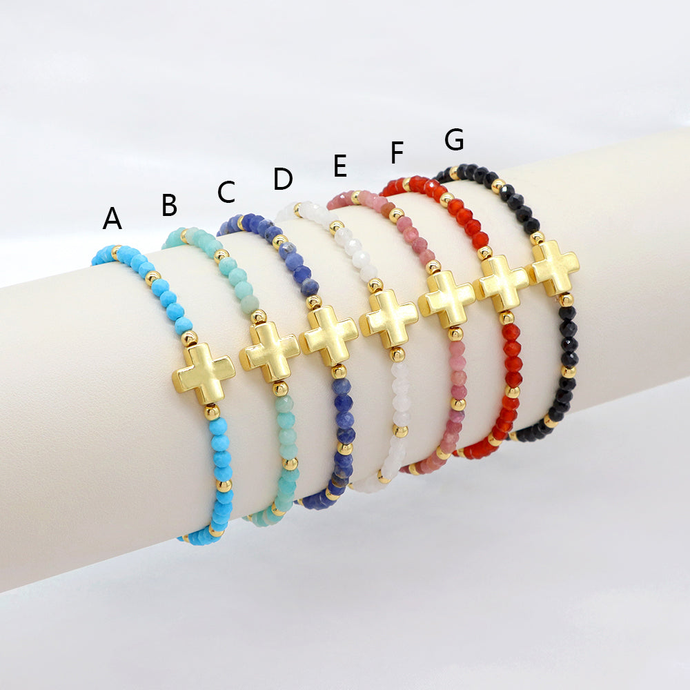 Handmade Customizable Natural Stone Bracelet With Brass Charm