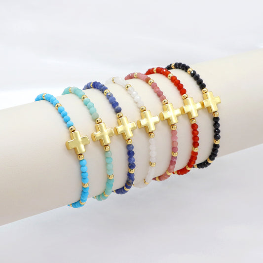 Handmade Customizable Natural Stone Bracelet With Brass Charm
