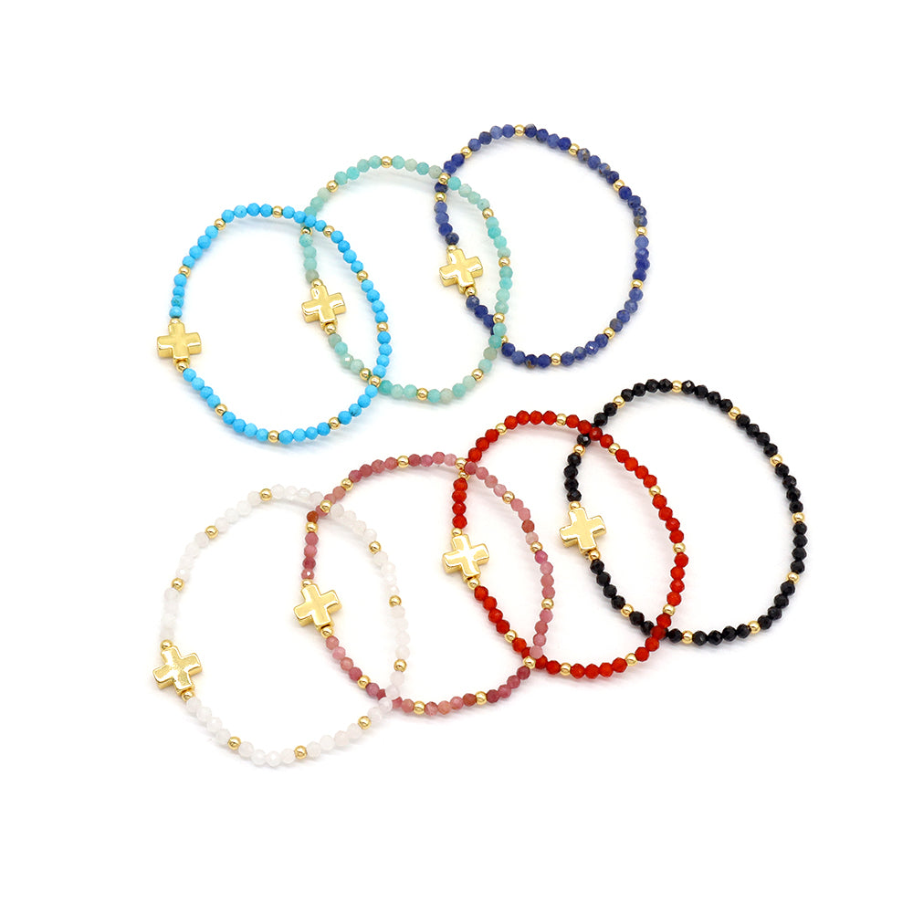 Handmade Customizable Natural Stone Bracelet With Brass Charm