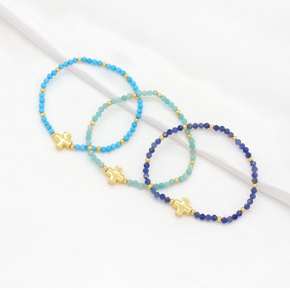 Handmade Customizable Natural Stone Bracelet With Brass Charm