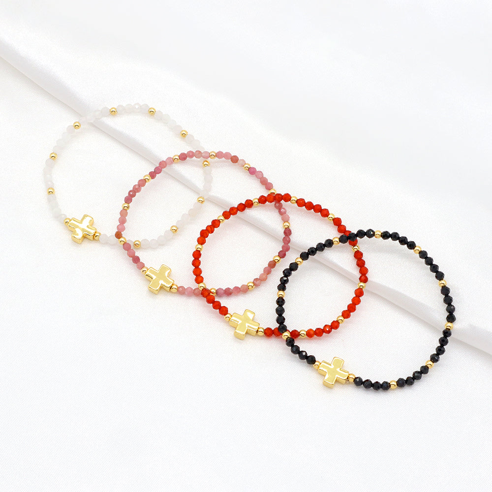 Handmade Customizable Natural Stone Bracelet With Brass Charm