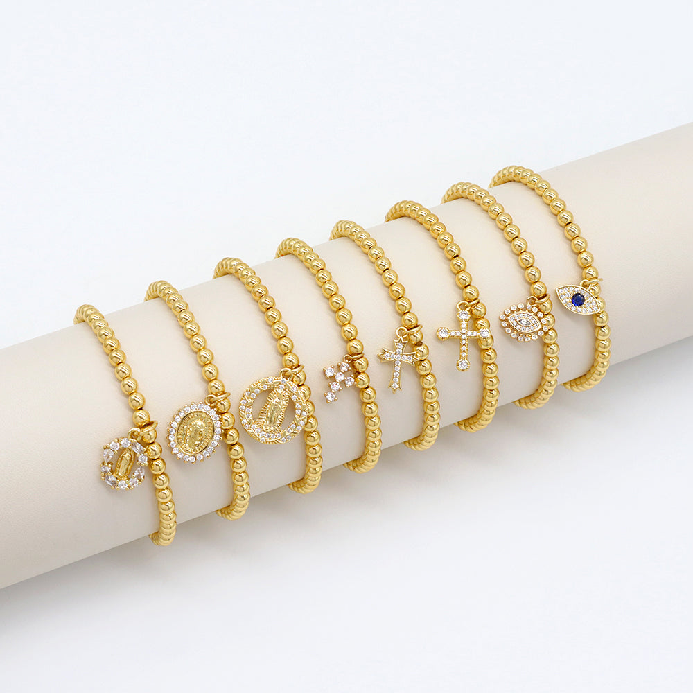 Handmade Customizable Stainless Steel Beads or Brass Beads Bracelet With Brass Charms