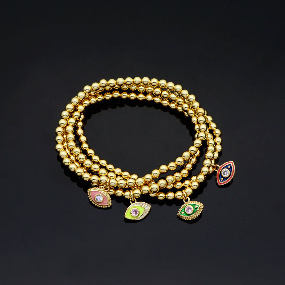 Handmade Customizable Stainless Steel Beads or Brass Beads Bracelet With Brass Charms
