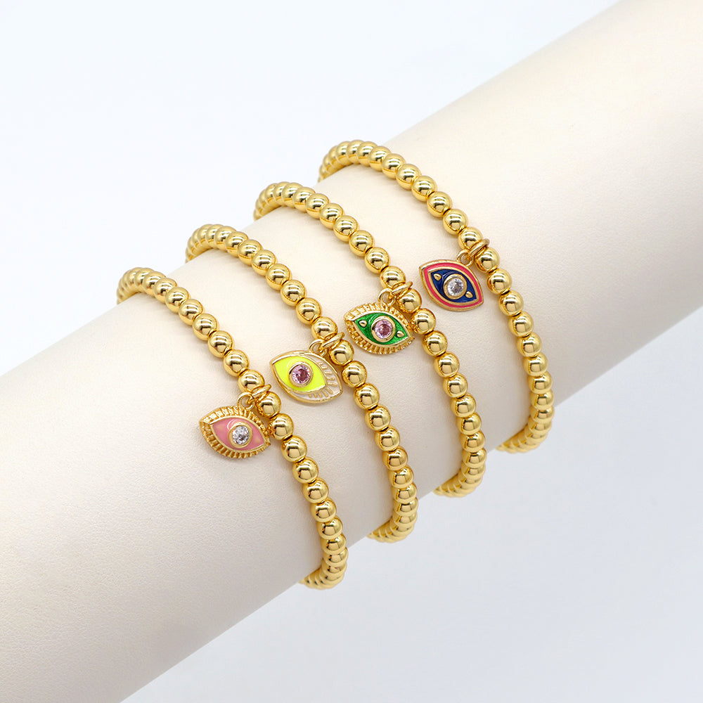 Handmade Customizable Stainless Steel Beads or Brass Beads Bracelet With Brass Charms