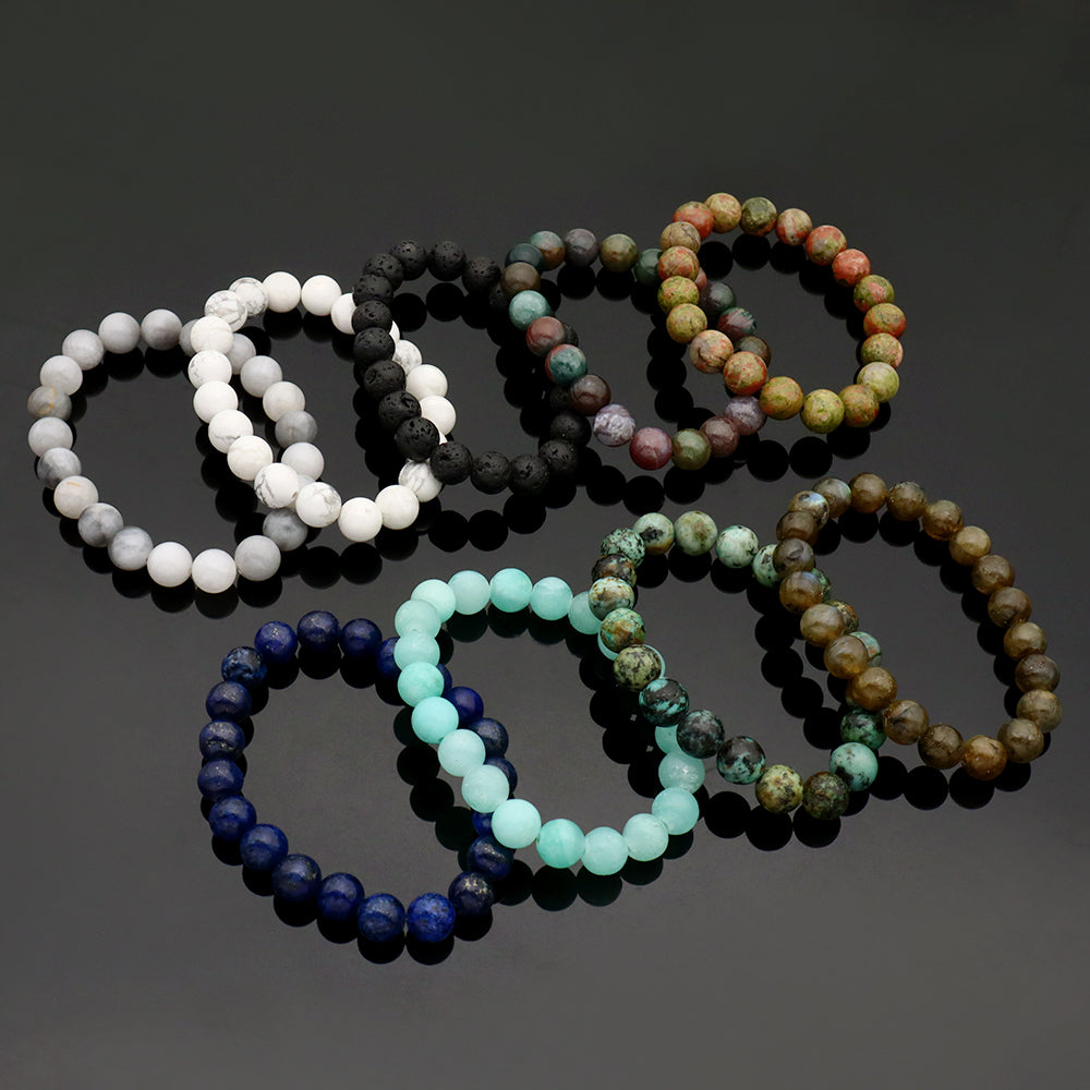 Handmade Customizable 8mm Natural Stone Beads Bracelet