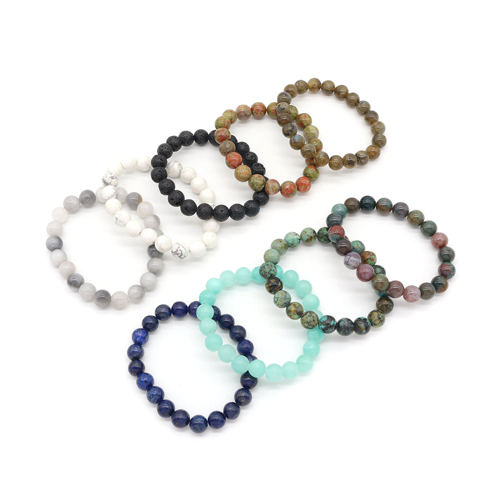 Handmade Customizable 8mm Natural Stone Beads Bracelet