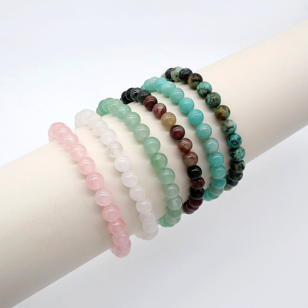Handmade Customizable 6mm Natural Stone Beads Bracelet