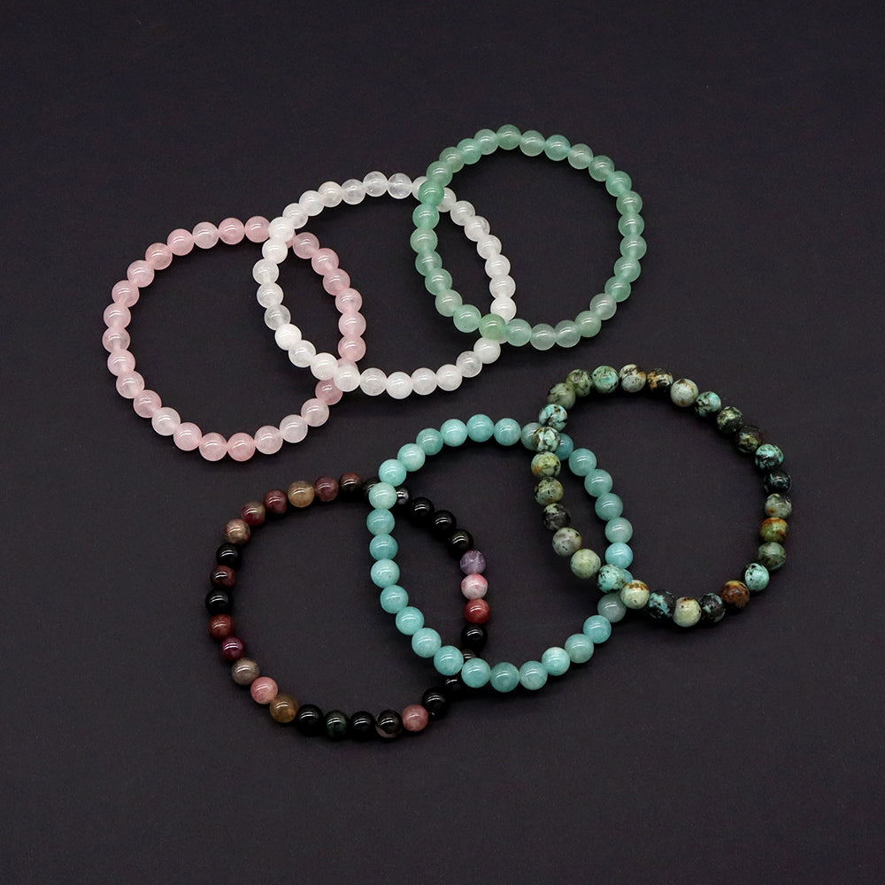 Handmade Customizable 6mm Natural Stone Beads Bracelet