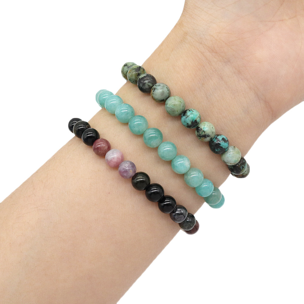 Handmade Customizable 6mm Natural Stone Beads Bracelet