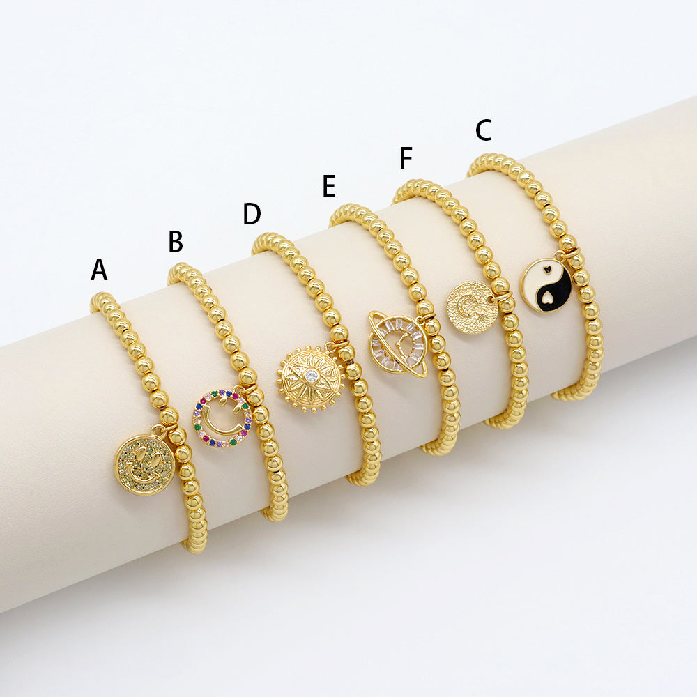 Handmade Customizable Brass Beads Bracelet With Brass Charms
