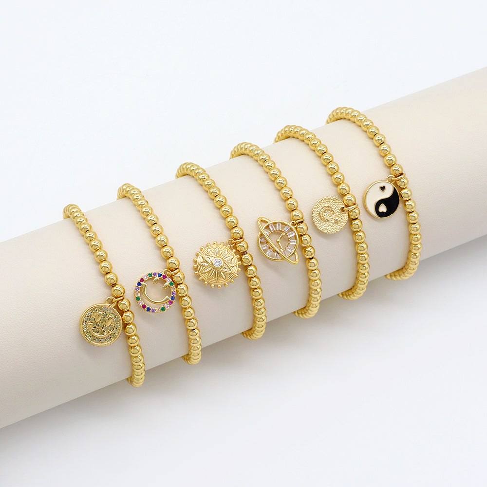 Handmade Customizable Brass Beads Bracelet With Brass Charms