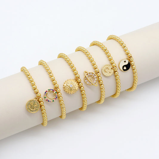 Handmade Customizable Brass Beads Bracelet With Brass Charms