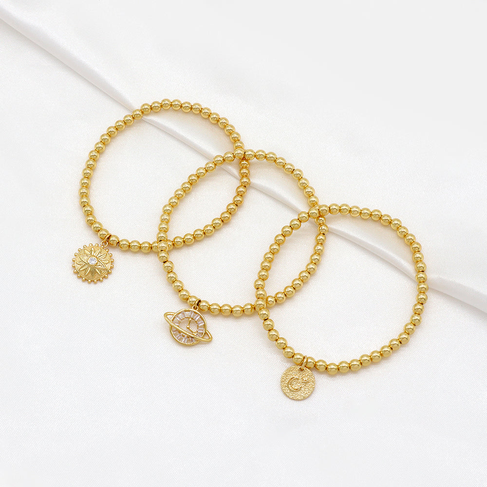Handmade Customizable Brass Beads Bracelet With Brass Charms