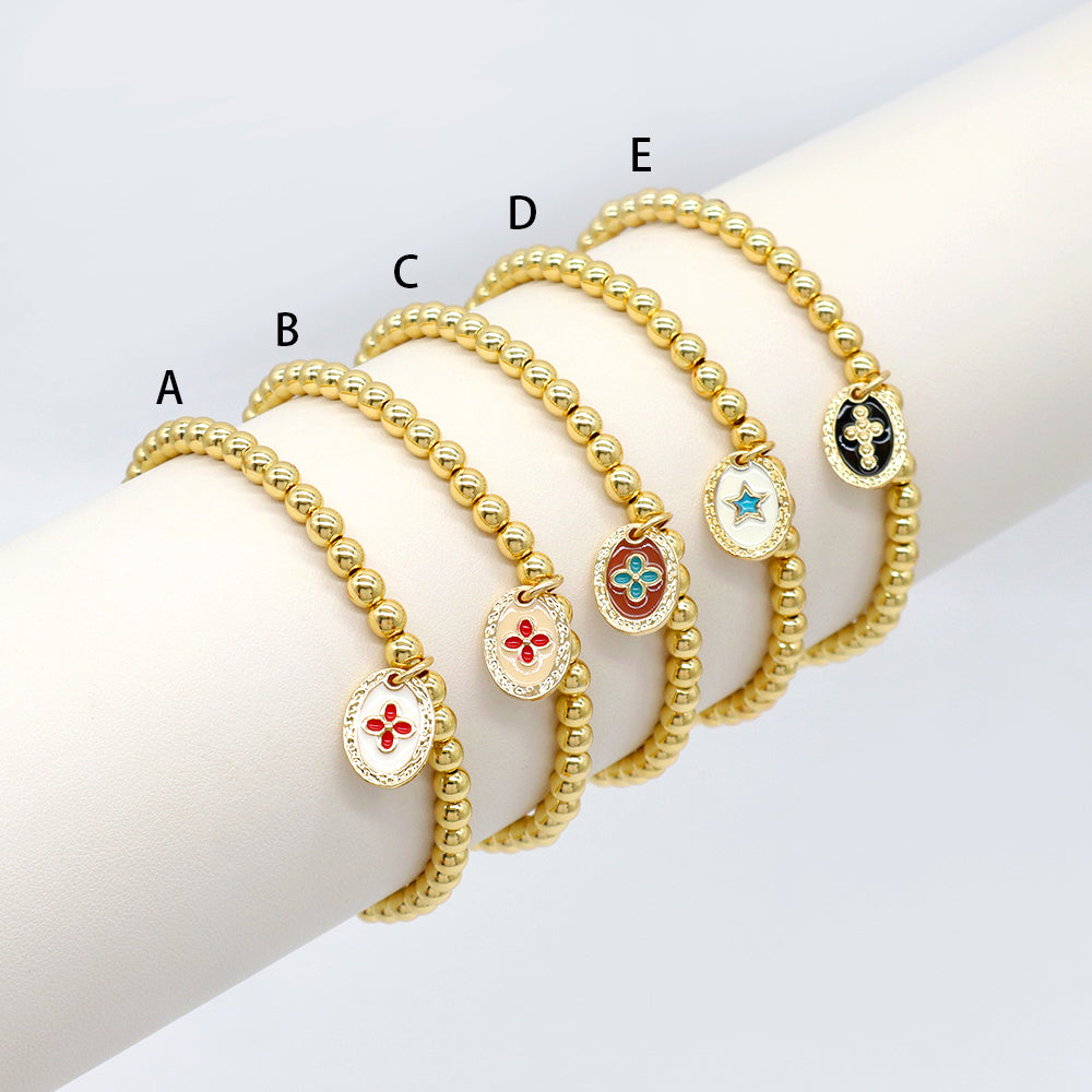 Handmade Customizable Brass Beads Bracelet With Brass Charms
