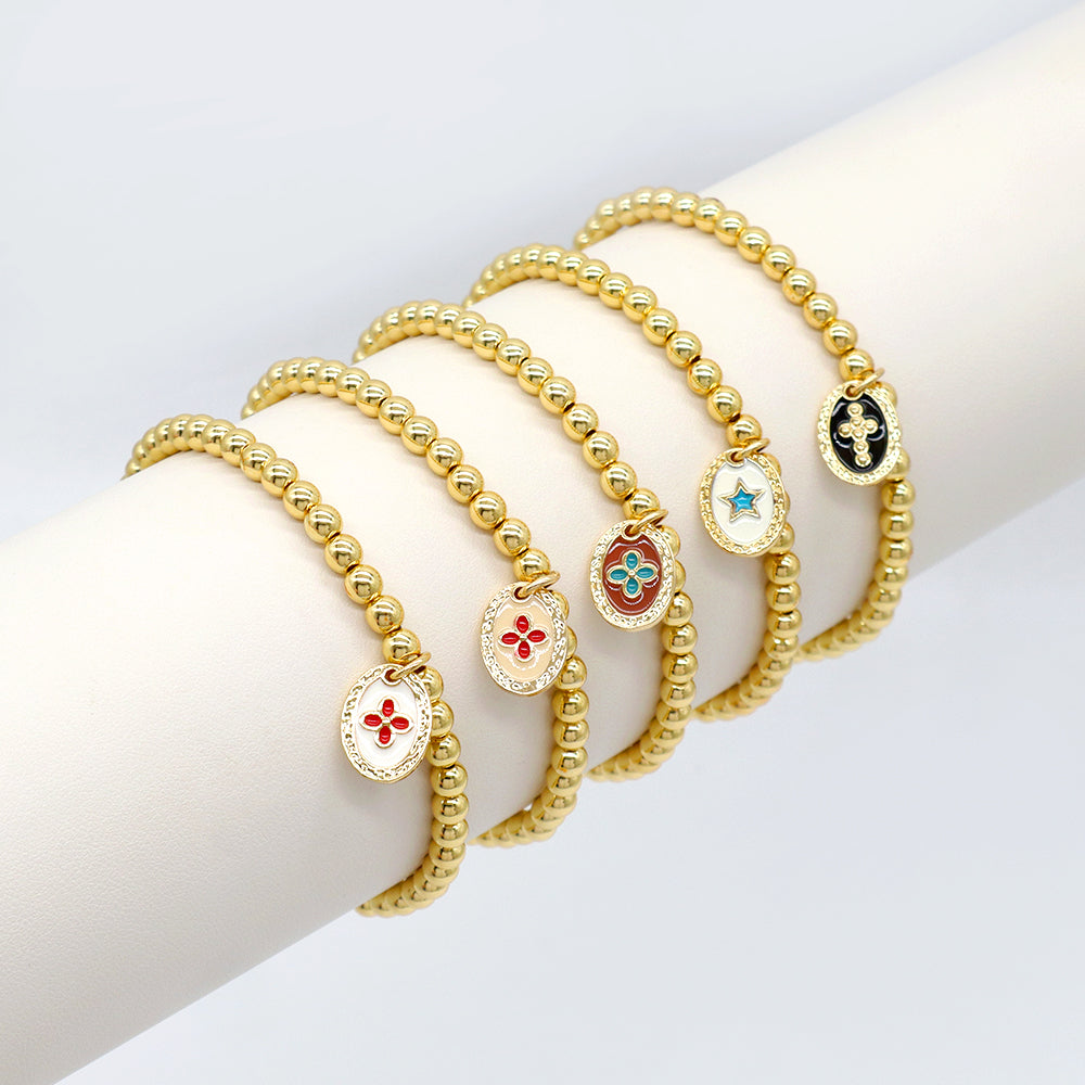 Handmade Customizable Brass Beads Bracelet With Brass Charms