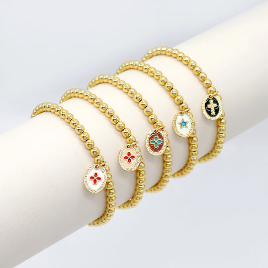 Handmade Customizable Brass Beads Bracelet With Brass Charms